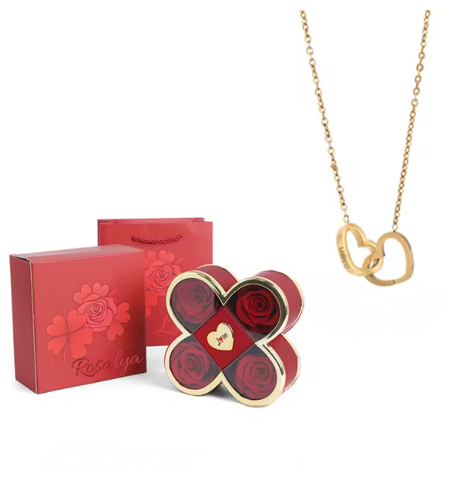 Coffret Rose Éternelle & collier personnalisé