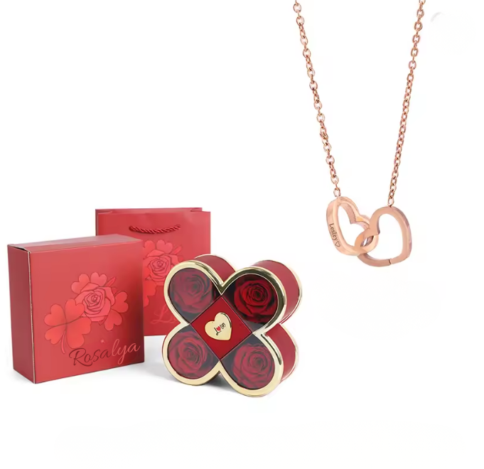 Coffret Rose Éternelle & collier personnalisé