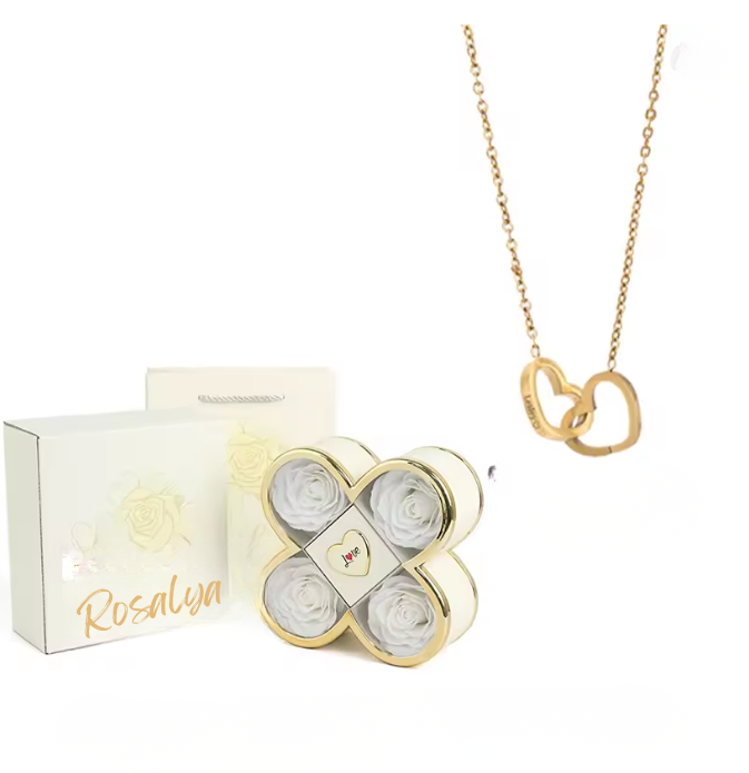 Coffret Rose Éternelle & collier personnalisé